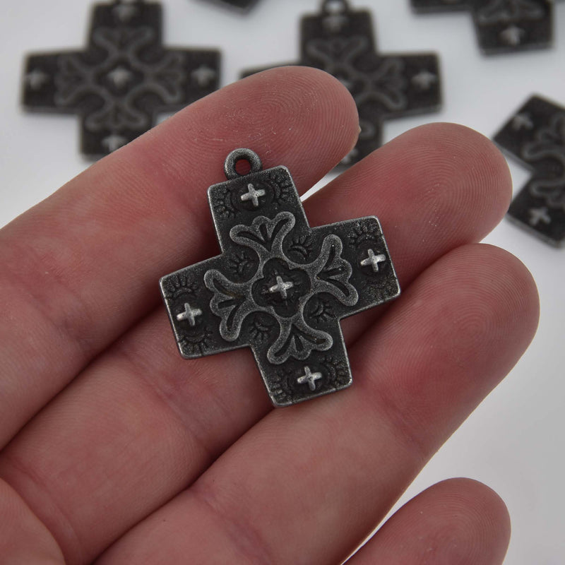 Gunmetal Orthodox Cross Charms, 32mm, chs8450