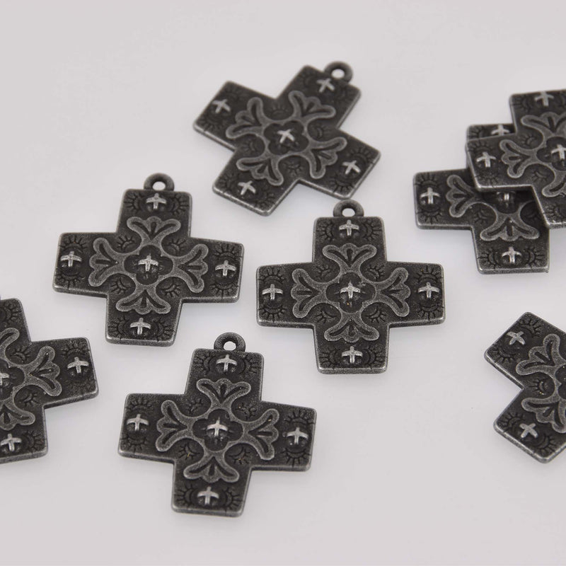 Gunmetal Orthodox Cross Charms, 32mm, chs8450