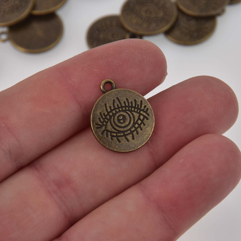 Bronze Evil Eye Charms, 16mm, chs8452