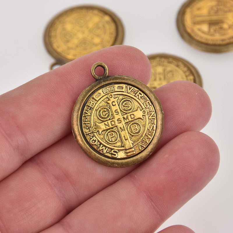 Religious Medal Charms, Bronze and Gold Relic Pendants, Patron Saint charms, 25mm, chs8458