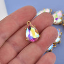 2 Crystal Teardrop Charms, AB crystal with gold bezel setting, 3/4" long, chs8462