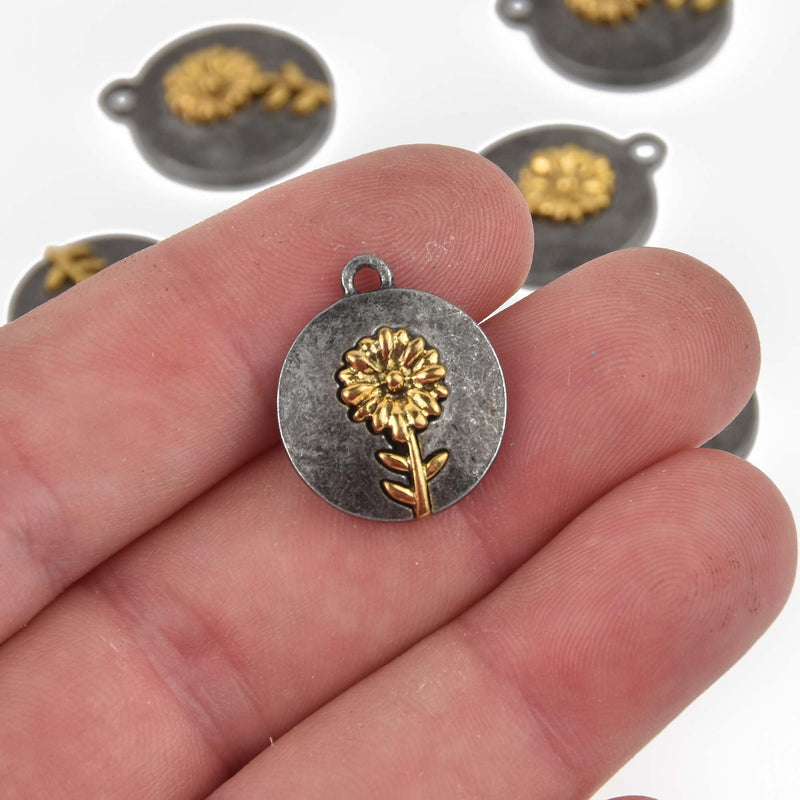 Sunflower Charms, gold and gunmetal, 18mm, chs8468