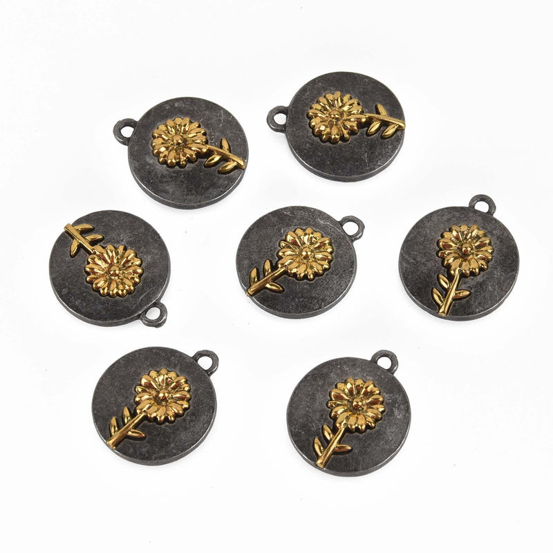 Sunflower Charms, gold and gunmetal, 18mm, chs8468