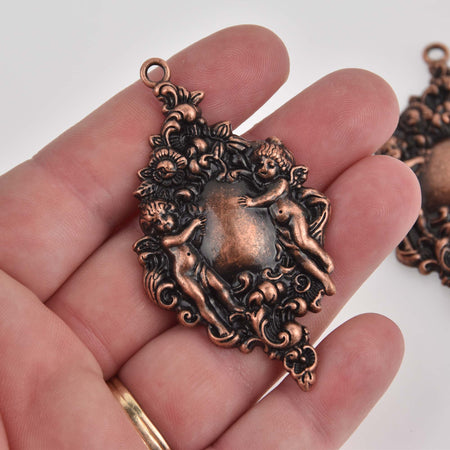 Copper Victorian Cherub Charms 2-5/8" long, chs8470