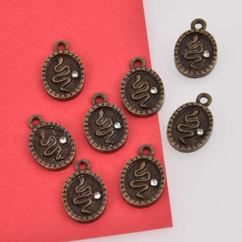 Small Bronze Snake Charms with Crystal, oval 16x11mm, chs8473