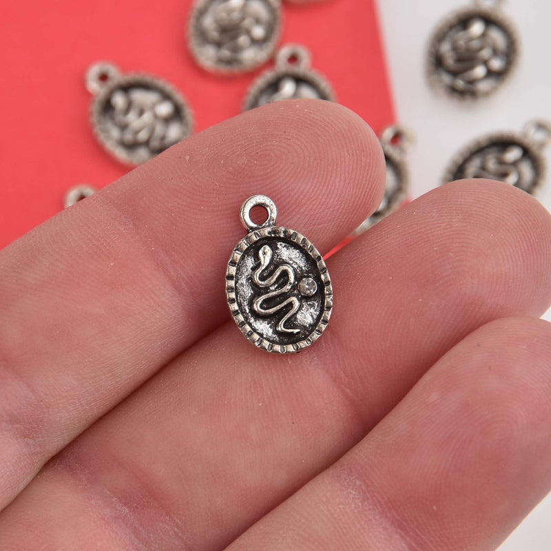 Small Silver Snake Charms with Crystal, oval 16x11mm, chs8474