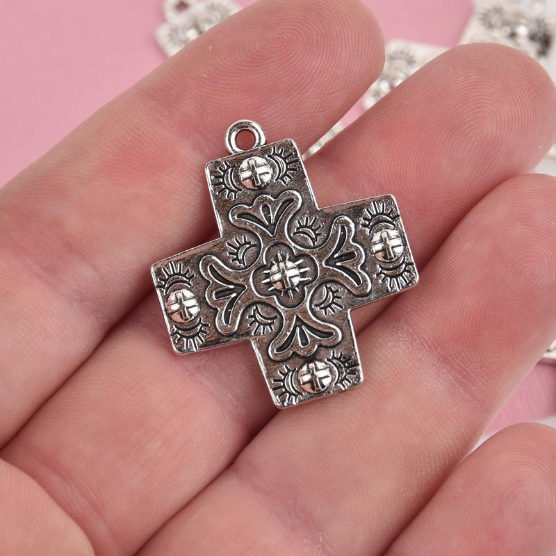 Silver Orthodox Cross Charms, 32mm, chs8478