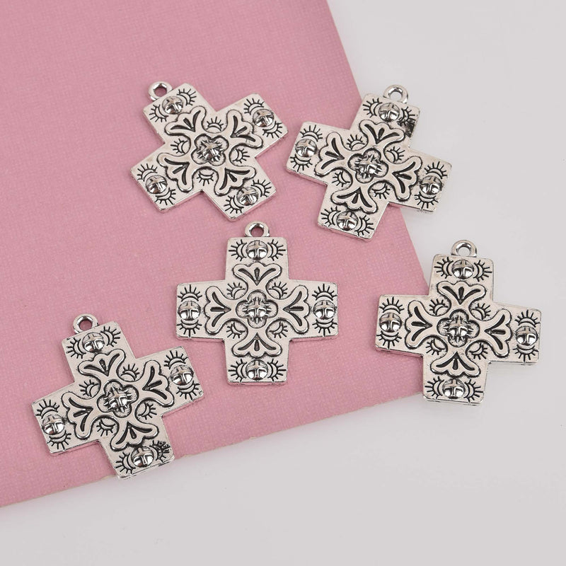 Silver Orthodox Cross Charms, 32mm, chs8478