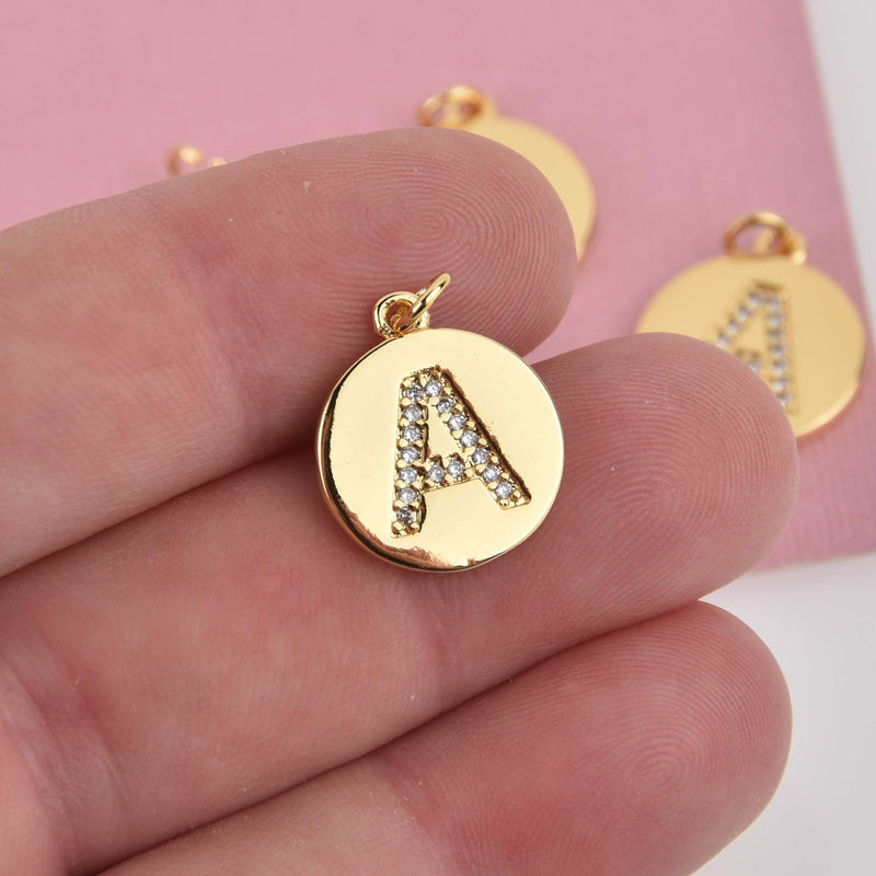 Letter A Crystal Alphabet Charm, Gold Plate, 15mm, chs8486