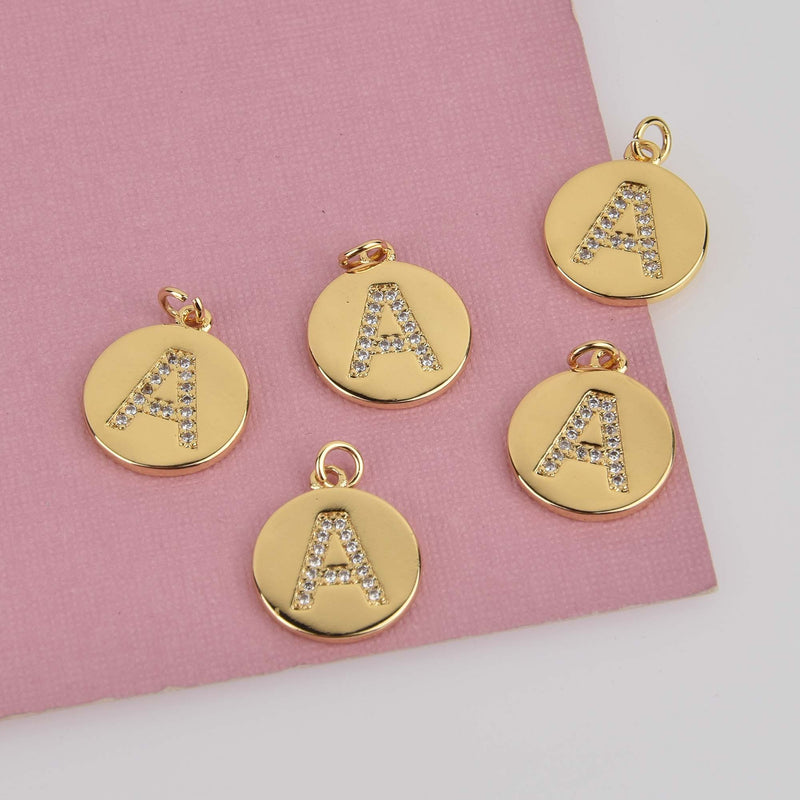 Letter A Crystal Alphabet Charm, Gold Plate, 15mm, chs8486