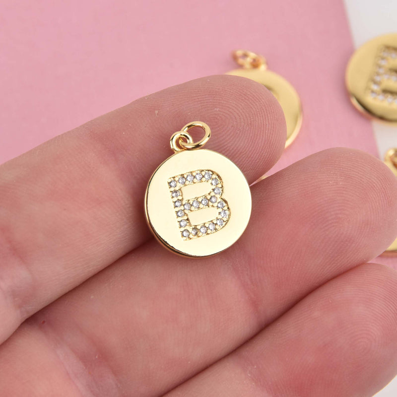 Letter B Crystal Alphabet Charm, Gold Plate, 15mm, chs8487