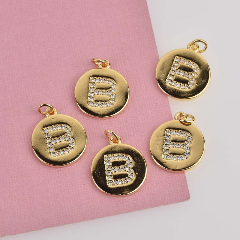 Letter B Crystal Alphabet Charm, Gold Plate, 15mm, chs8487