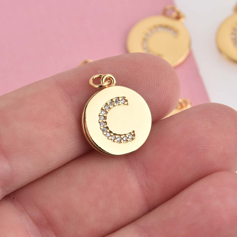 Letter C Crystal Alphabet Charm, Gold Plate, 15mm, chs8488