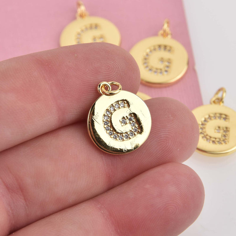 Letter G Crystal Alphabet Charm, Gold Plate, 15mm, chs8491