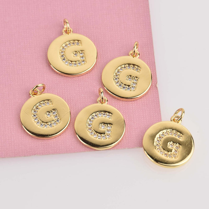 Letter G Crystal Alphabet Charm, Gold Plate, 15mm, chs8491