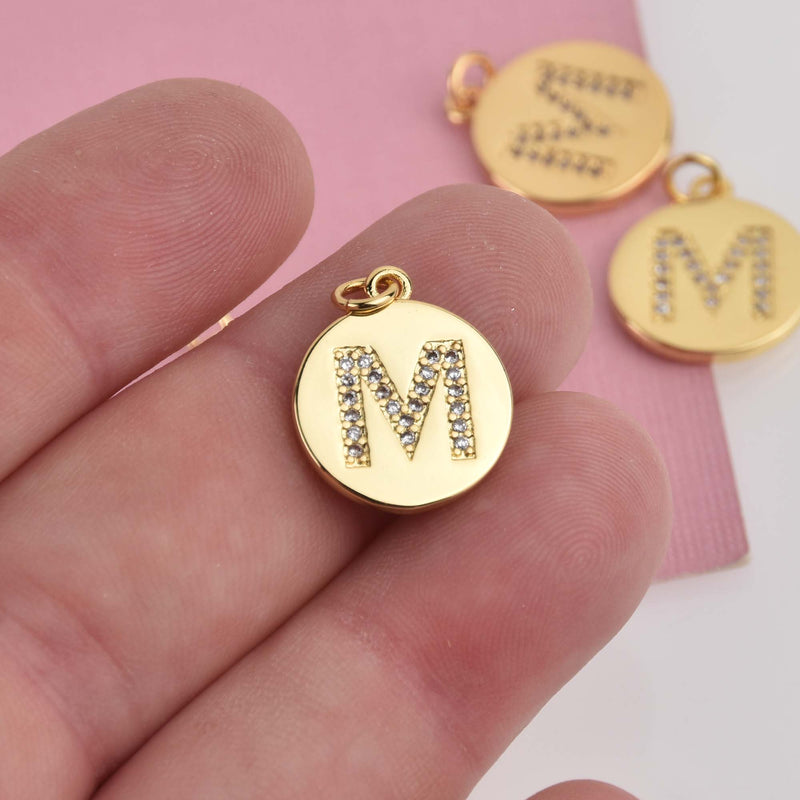 Letter M Crystal Alphabet Charm, Gold Plate, 15mm, chs8495