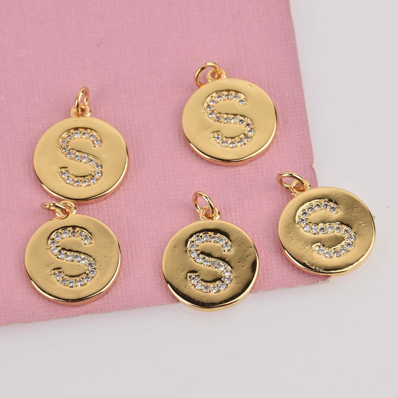 Letter S Crystal Alphabet Charm, Gold Plate, 15mm, chs8498