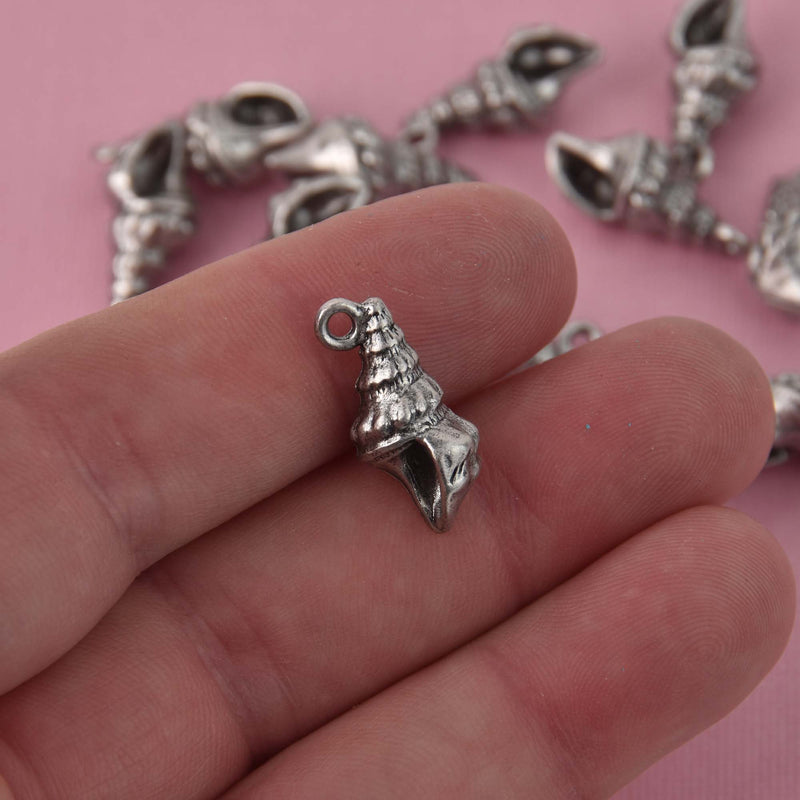 Silver Shell Charms, pewter colored metal, 25x8mm, chs8500