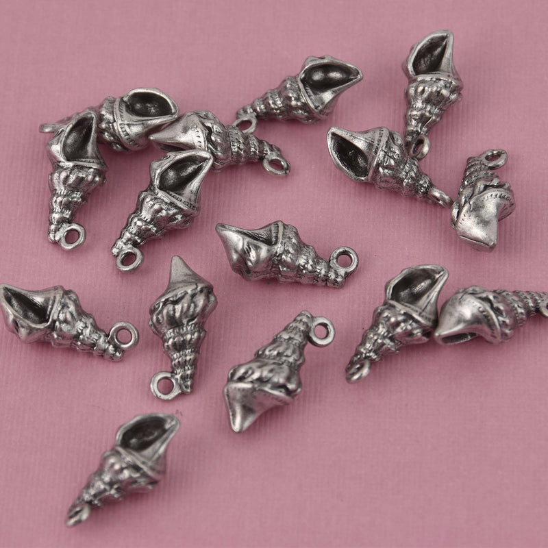 Silver Shell Charms, pewter colored metal, 25x8mm, chs8500