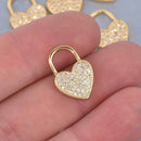 1 Gold Heart Lock Charm, Micro Pave, 12mm, chs8519