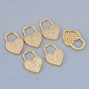 1 Gold Heart Lock Charm, Micro Pave, 12mm, chs8519