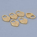 1 Gold Heart Lock Charm, Micro Pave, 12mm, chs8519