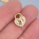 2 Gold Heart Lock Charms, Micro Pave, 12mm, chs8520