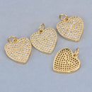 1 Gold Heart Charm, Micro Pave Gold Plated, 14mm, chs8521