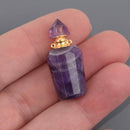 Amethyst Natural Crystal Essential Oil Bottle Pendant, Perfume Bottle, Gold Trim, chs8529
