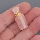 Pink Rose Quartz Natural Crystal Essential Oil Bottle Pendant, Perfume Bottle, Gold Trim, chs8532