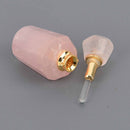Pink Rose Quartz Natural Crystal Essential Oil Bottle Pendant, Perfume Bottle, Gold Trim, chs8532