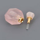Pink Rose Quartz Natural Crystal Essential Oil Bottle Pendant, Perfume Bottle, Gold Trim, chs8533
