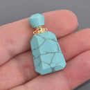 Turquoise Blue Howlite Natural Gemstone Essential Oil Bottle Pendant, Perfume Bottle, Gold Trim, chs8534