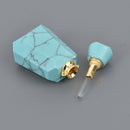 Turquoise Blue Howlite Natural Gemstone Essential Oil Bottle Pendant, Perfume Bottle, Gold Trim, chs8534