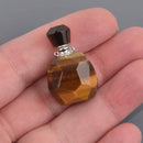 Tiger Eye Natural Crystal Essential Oil Bottle Pendant, Perfume Bottle, Silver Trim, chs8535