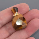 Tiger Eye Natural Crystal Essential Oil Bottle Pendant, Perfume Bottle, Gold Trim, chs8536