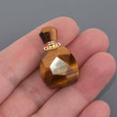 Tiger Eye Natural Crystal Essential Oil Bottle Pendant, Perfume Bottle, Gold Trim, chs8536