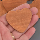6 Wood Charms, Heart Pendant, 54mm, chs8538