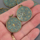 1 THAI BUDDHA Pendant Charm, Patina Circle Relic Pewter chs8542