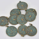 1 THAI BUDDHA Pendant Charm, Patina Circle Relic Pewter chs8542