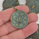 1 THAI BUDDHA Pendant Charm, Patina Circle Relic Pewter chs8542
