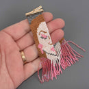 2 Beaded Fringe Tassel Charms, Miyuki Delica Seed Beads, lady's face, 4" long, chs8543