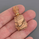 PICTURE JASPER Natural Crystal Essential Oil Bottle Pendant, Perfume Bottle, Gold Trim, chs8546