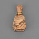 PICTURE JASPER Natural Crystal Essential Oil Bottle Pendant, Perfume Bottle, Gold Trim, chs8546