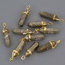 1 Pyrite Charm, Gemstone Point Pendant, gold trim, 1.5", chs8547