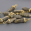 1 Pyrite Charm, Gemstone Point Pendant, gold trim, 1.5", chs8547