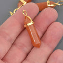 1 Red Aventurine Charm, Gemstone Point Pendant, gold trim, 1.5", chs8548