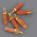 1 Red Aventurine Charm, Gemstone Point Pendant, gold trim, 1.5", chs8548