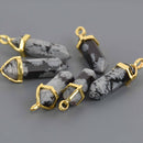 1 Snowflake Obsidian Charm, Gemstone Point Pendant, gold trim, 1.5", chs8549