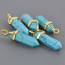 1 Turquoise Howlite Charm, Gemstone Point Pendant, gold trim, 1.5", chs8550